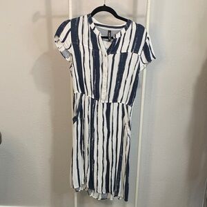 Chic Navy and White Striped Midi‎ Dress